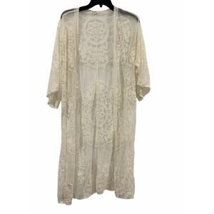 Rebellion Floral Lace Cream Duster Women’s Small Open Long Cardigan Kimono